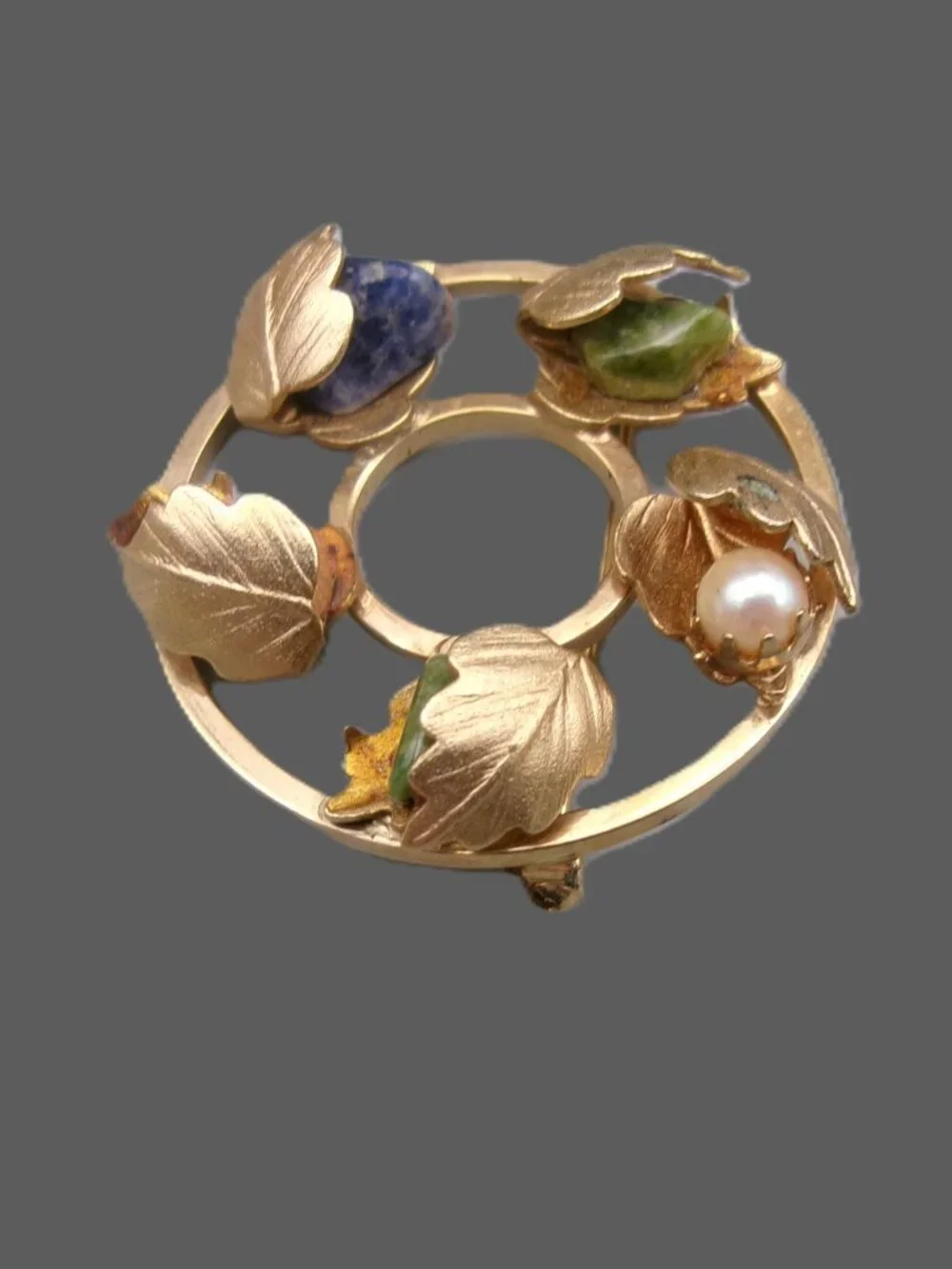 Vintage Lady Coventry Flowered Circle Brooch and Earrings Set, Stones and Pearls